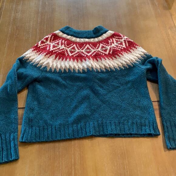 American Eagle fair isle mock neck plush sweater bohemian cozy retro soft sz S - Picture 6 of 9